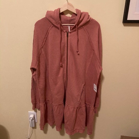 Free People Tops - Free People Zip Front Hip Length Hoodie Pink Size Small New With Tags!